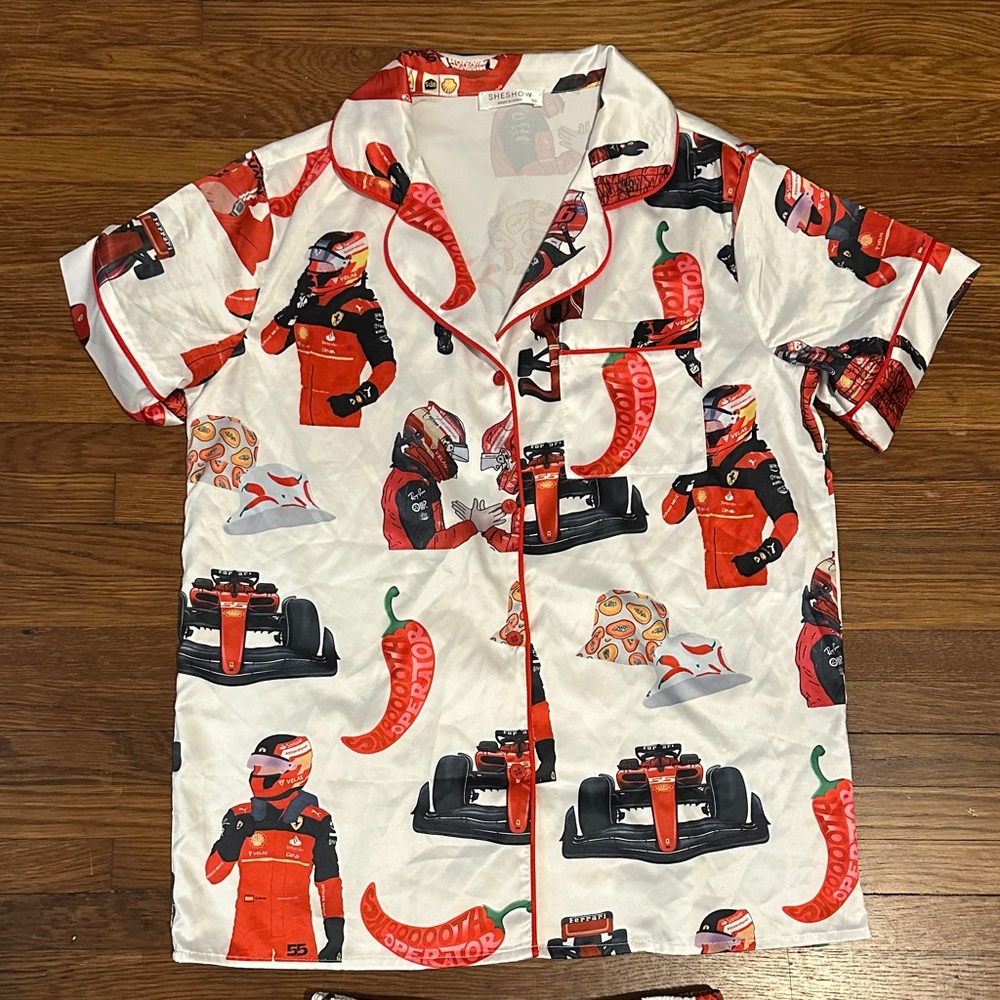Women's Racing-Themed Pajama Set - Red and White